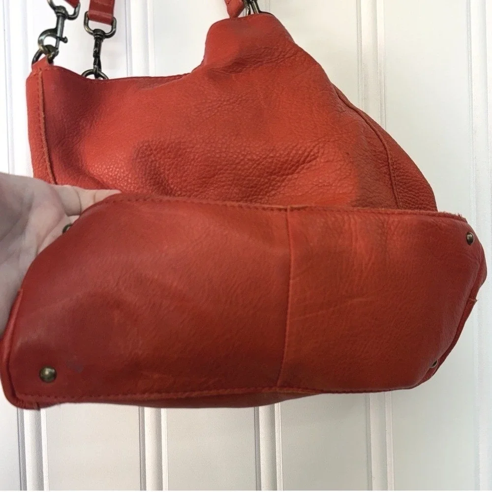 American Leather Co. Austin Triple Entry Bucket Purse Red Hobo Bag